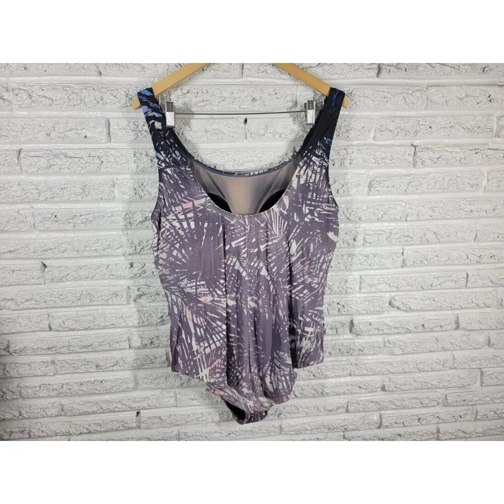 Swimsuits For All Womens Plus 22 One Piece Swimsuit Gray Watercolor Bra WAT99XE